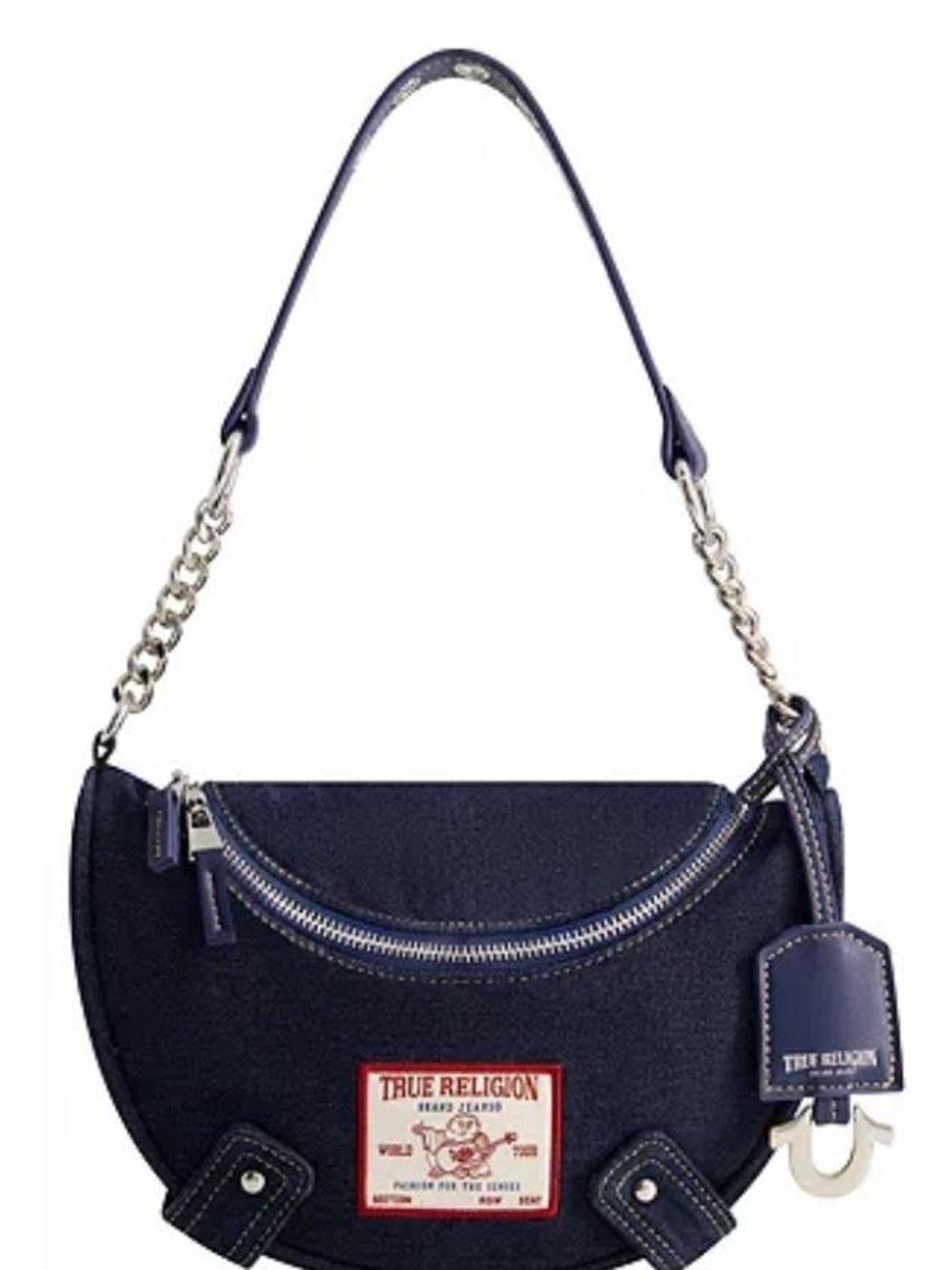 True Religion Dark Navy Denim Crescent Shoulder Bag